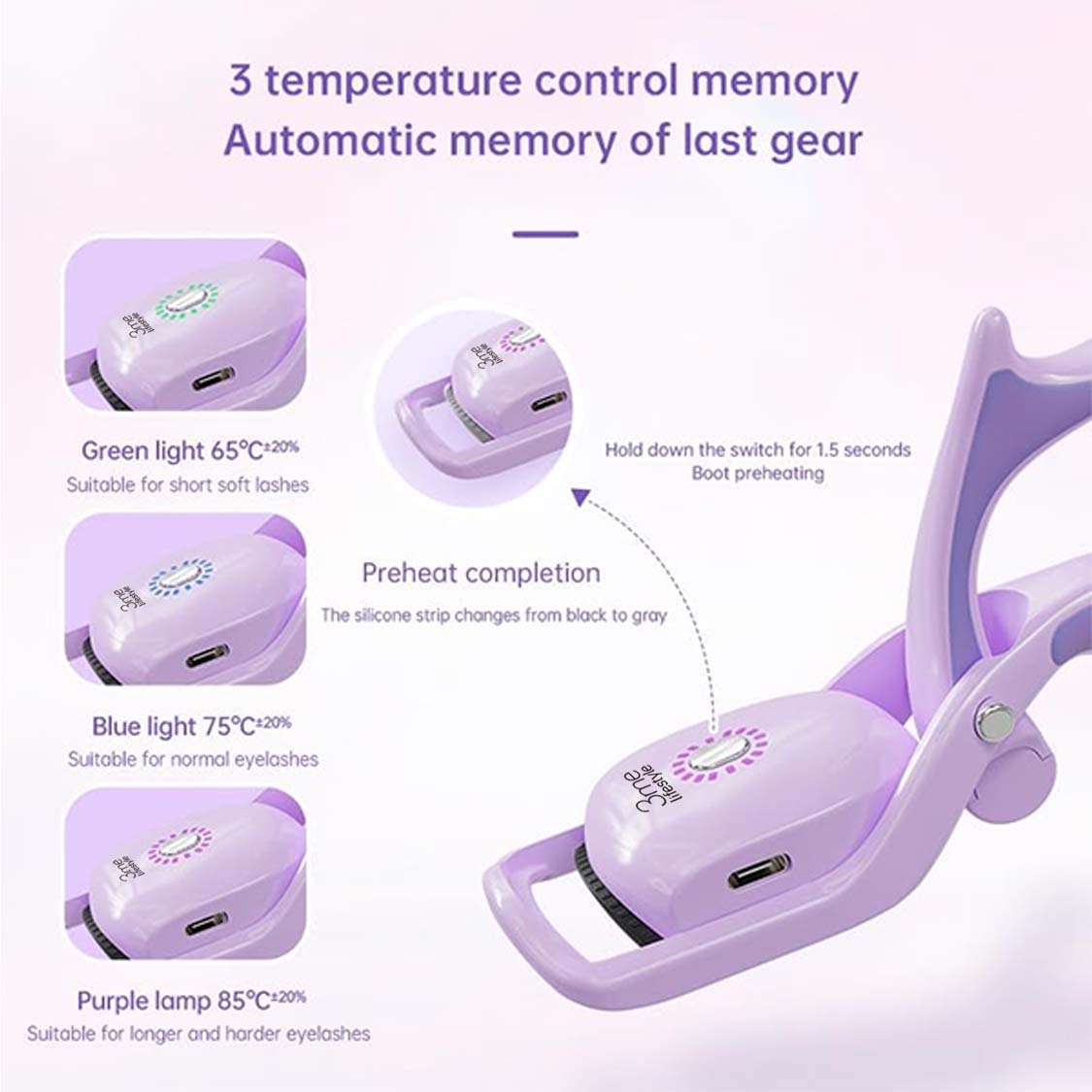 3 Temperature Control Heated Eyelash Curlers Elevate Your Lash, Rapid Heat-up, USB Rechargeable, Natural Curling 24H Long Lasting For Women Gift